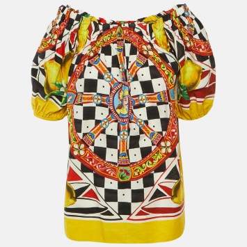 مملوكة مسبقًا Dolce & Gabbana Multicolor Carretto Siciliano Cotton Off-The-Shoulder Top S