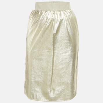 مملوكة مسبقًا Dolce & Gabbana Metallic Gold Faux Leather Pencil Skirt XS