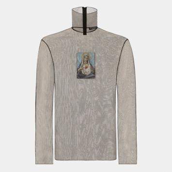 مملوكة مسبقًا Dolce & Gabbana Black Mother Mary Applique Tulle Sheer Top XL