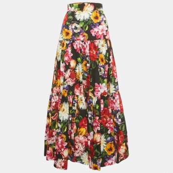 مملوكة مسبقًا Dolce & Gabbana Multicolor Floral Print Poplin Tiered Maxi Skirt XS