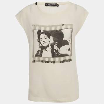 مملوكة مسبقًا Dolce & Gabbana Cream Printed Silk Sleeveless Top XS