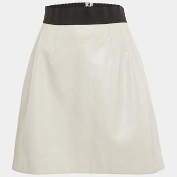Pre Owned Dolce & Gabbana White Leather Mini Skirt M