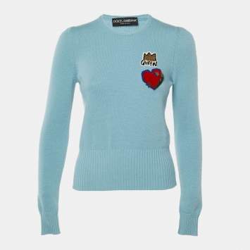 مملوكة مسبقًا Dolce & Gabbana Blue Wool Heart Patch Detail Sweater S