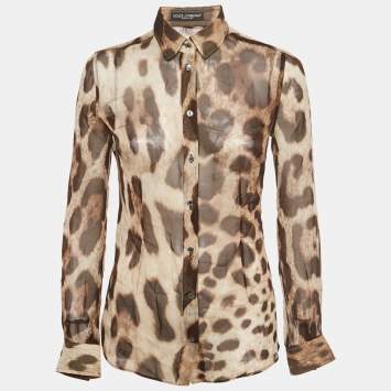 مملوكة مسبقًا Dolce & Gabbana Brown Animal Printed Silk Button Front Shirt S
