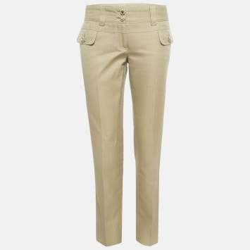 Pre Owned Dolce & Gabbana Beige Cotton Blend Bejeweled Slim Fit Trousers M