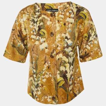 Pre Owned Dolce & Gabbana Beige Floral Patterned Wool Blend Blouse S