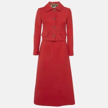 Pre Owned Dolce & Gabbana Red Wool Jacket & Skirt Set S