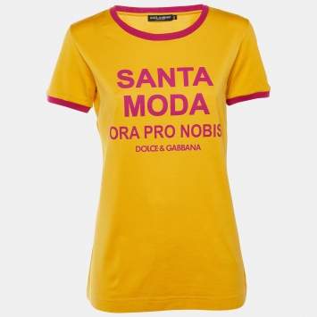 Pre Owned Dolce & Gabbana Yellow Santa Moda Print Cotton Crew Neck T-Shirt M 
