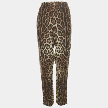 Pre Owned Dolce & Gabbana Brown Animal Printed Linen Pants L