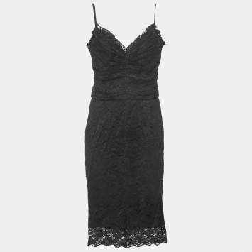 Pre Owned Dolce & Gabbana Black Lace Sleeveless Midi Dress L