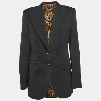 مملوكة مسبقًا Dolce & Gabbana Black Wool Peak Lapel Collar Blazer L