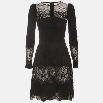 مملوكة مسبقًا Dolce & Gabbana Black Brocade Mesh Floral Lace Sheath Mini Dress XS