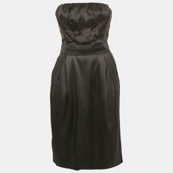 مملوكة مسبقًا Dolce & Gabbana Black Satin Strapless Short Dress S