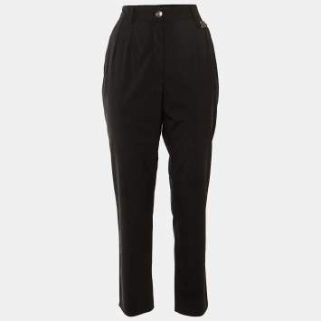 مملوكة مسبقًا بنطلون صوف دولتشي آند غابانا مربع شعار D&G أسود مقاس متوسط