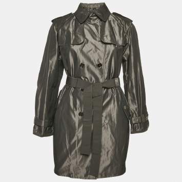 مملوكة مسبقًا Dolce & Gabbana Black Metallic Polyester Double Breasted Belted Coat S