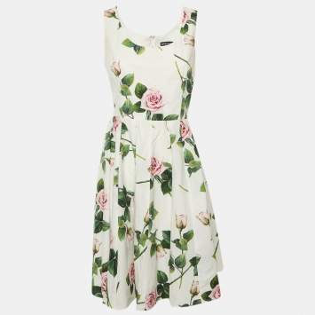 مملوكة مسبقًا Dolce & Gabbana White Floral Print Cotton Short Dress M