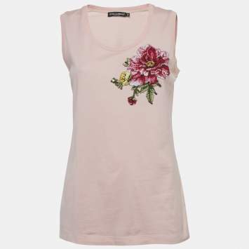 مملوكة مسبقًا Dolce & Gabbana Pink Floral Embroidered Jersey Tank Top S