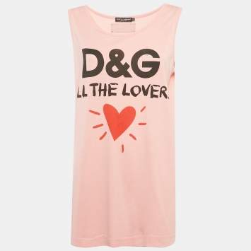 Pre Owned Dolce & Gabbana Pink Printed Jersey Tank Top M
