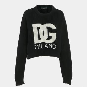 مملوكة مسبقًا Dolce & Gabbana Black DG Intarsia Rin Knit Sweater L