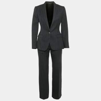 Pre Owned Dolce & Gabbana Grey Pinstripe Blazer & Pant Suit Set S
