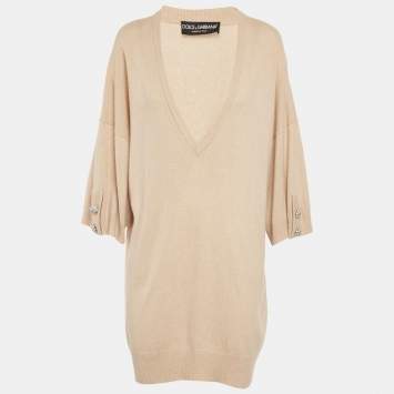 Pre Owned Dolce & Gabbana Beige Cashmere Bejeweled Sweater XL