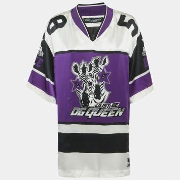 Pre Owned Dolce & Gabbana Purple Zebra Print Satin Oversized T-Shirt S