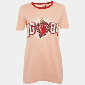 Pre Owned Dolce & Gabbana Pink Printed Jersey Crewneck T-Shirt S