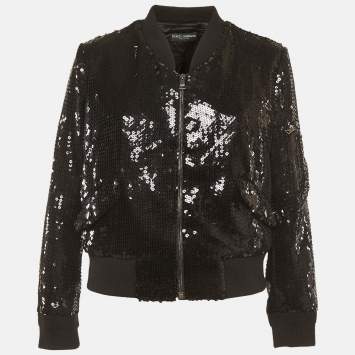 مملوكة مسبقًا Dolce & Gabbana Black Sequin Bomber Jacket M