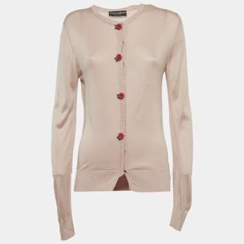 Pre Owned Dolce & Gabbana Pink Silk Knit Cardigan S