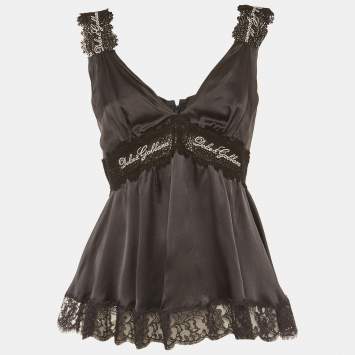 Pre Owned Dolce & Gabbana Black Lace Trim Satin Camisole M