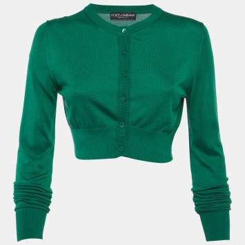 Pre Owned Dolce & Gabbana Green Knit Crop Cardigan S