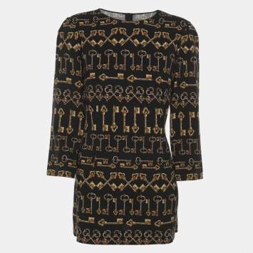 مملوكة مسبقًا Dolce & Gabbana Black Printed Crepe Long Sleeve Blouse M