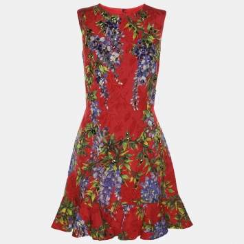 Pre Owned Dolce & Gabbana Red Printed Jacquard Dress S
