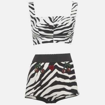 مملوكة مسبقًا Dolce & Gabbana Black/White Zebra Print Cotton Set XS