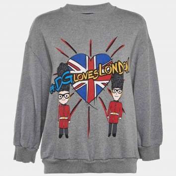 Pre Owned Dolce & Gabbana Grey DG Loves London Cotton Sweatshirt S