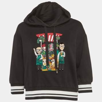 Pre Owned Dolce & Gabbana Black Cotton DG Family Patch Hoodie M