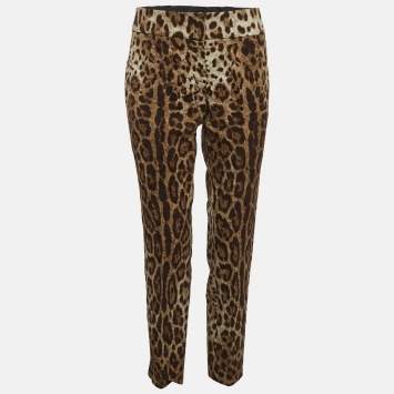 Pre Owned Dolce & Gabbana Brown Leopard Jacquard Pants M