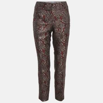 Pre Owned Dolce & Gabbana Burgundy/Grey Floral Jacquard Straight Pants M