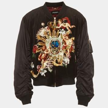 Pre Owned Dolce & Gabbana Black Floral Print Velvet Bomber Jacket XL