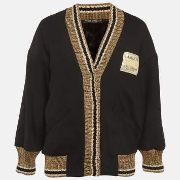 Pre Owned Dolce & Gabbana Black Lurex Knit Trim Gabardine Jacket S
