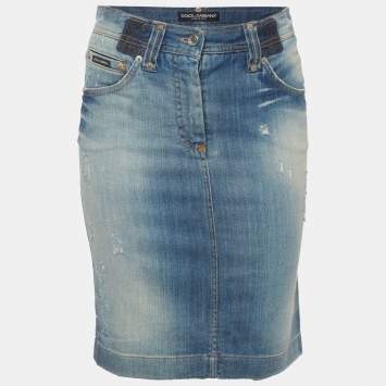 مملوكة مسبقًا Dolce & Gabbana Blue Faded Denim Pencil Skirt S