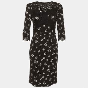 مملوكة مسبقًا Dolce & Gabbana Black Floral Print Crepe Mini Dress M