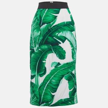 مملوكة مسبقًا Dolce & Gabbana Green Tropical Print Crepe Pencil Skirt L