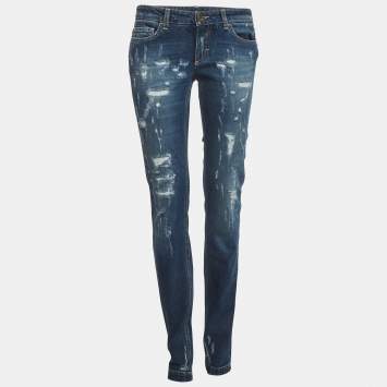 Pre Owned Dolce & Gabbana Blue Denim Distressed Jeans S/Waist 30"