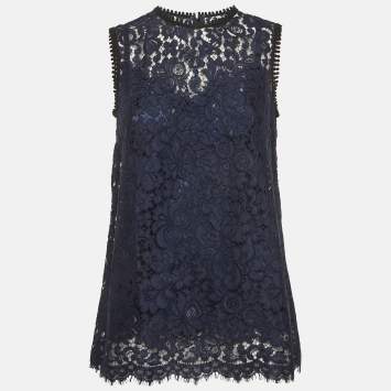 مملوكة مسبقًا Dolce & Gabbana Blue Lace Sleeveless Top M