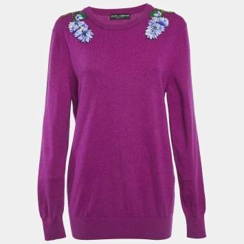 مملوكة مسبقًا Dolce & Gabbana Purple Floral Applique Sweater M