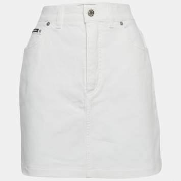 مملوكة مسبقًا تنورة ميني دولتشي آند غابانا دينيم أبيض مقاس متوسط - ميديوم/محيط الخصر 28 بوصة