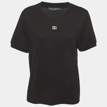 مملوكة مسبقًا Dolce & Gabbana Black Cotton Knit Logo Detail T-Shirt XL