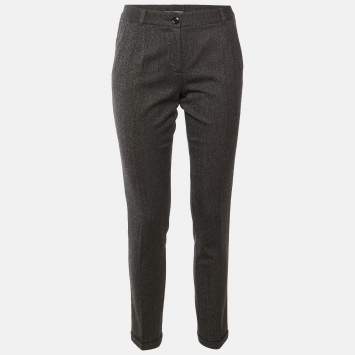 مملوكة مسبقًا Dolce & Gabbana Charcoal Grey Wool Slim Fit Trousers S