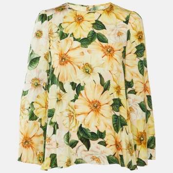 مملوكة مسبقًا Dolce & Gabbana Yellow Floral Print Silk Long Sleeve Blouse S